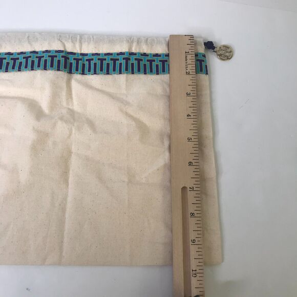 Tory Burch Dust Bag 13 in x 10 in Beige Canvas Drawstring Logo Charm Pouch - Picture 5 of 6